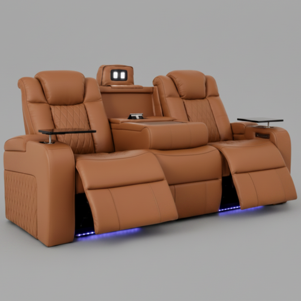Monaco Full Leather Electric Recliner Headrest Lumber led lights usb charger Drop Down Console storage and tray
