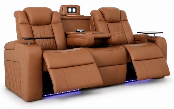 Monaco Full Leather Electric Recliner Headrest Lumber led lights usb charger Drop Down Console storage and tray 
