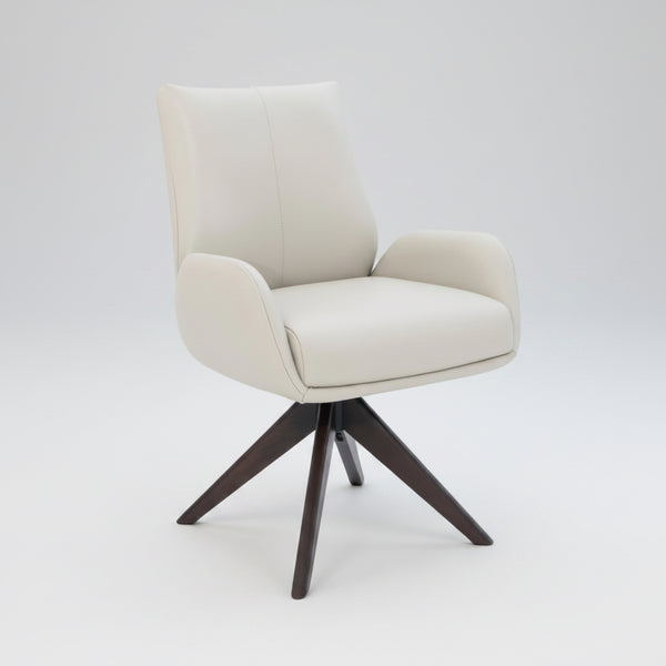 Monti Swivel Dining Chair Beige Leather Dark Walnut Base Front
