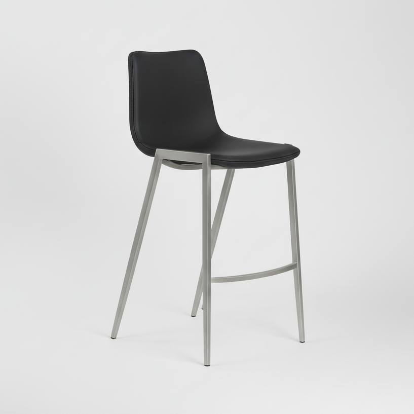 Nadia : Bar Stool Stainless Steel frame Black Seat