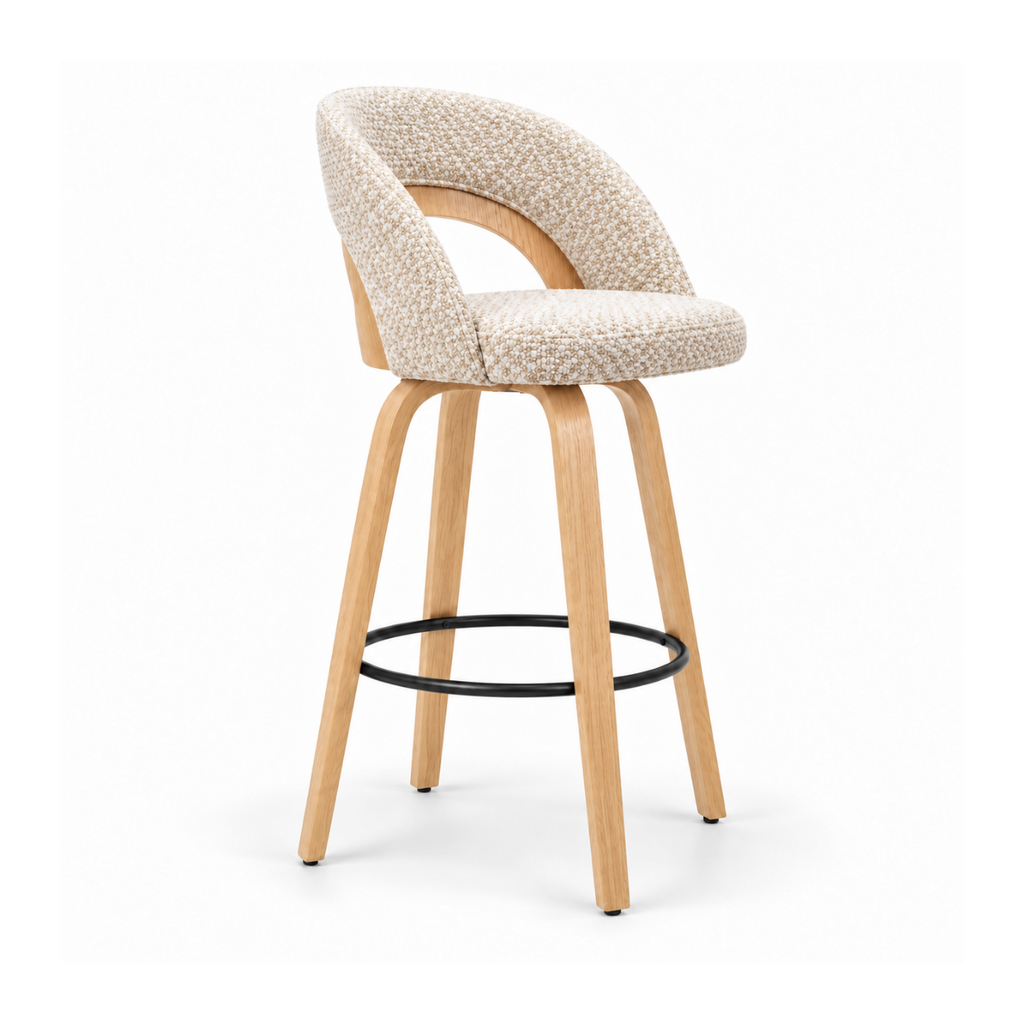 Mina Bar Stool | Beige Fabric | Oak Frame
