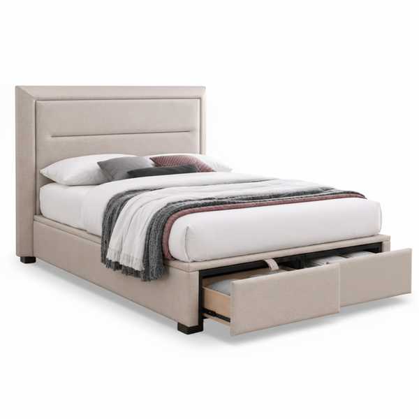 Norah Gas Lift Bed with Drawers Beige Fabric Queen or King Size