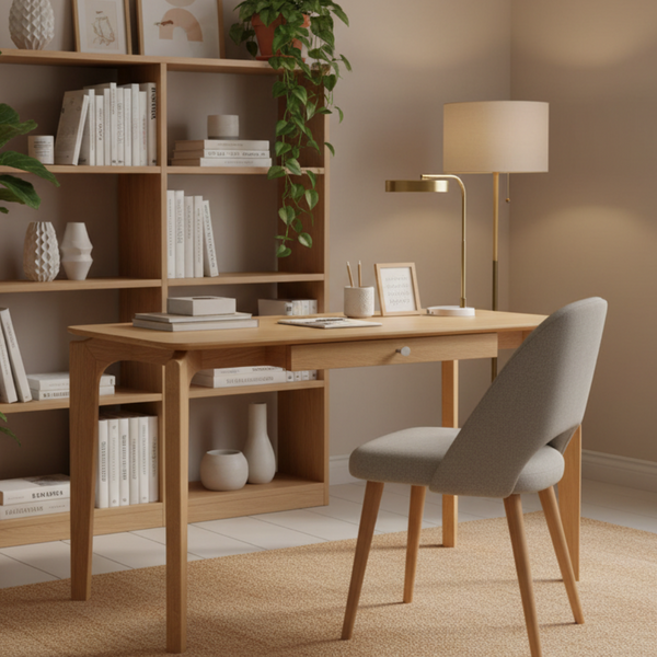 Nordic desk with drawer natural timber finish scandinavian modern design