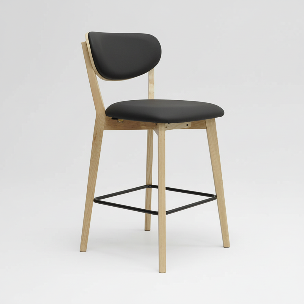 Oliver : Bar Stool Ash Frame Black Leather