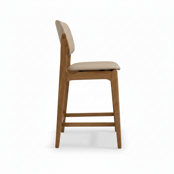 Olivia : Bar Stool in Light Walnut Wood Beige Leather