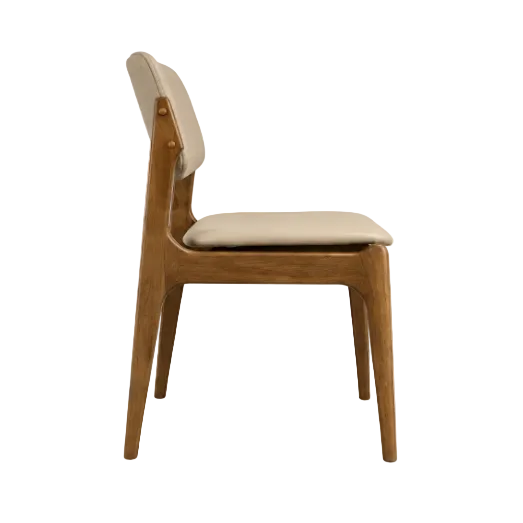 Olivia Dining Chair Light Walnut Frame Wood Beige Leather Scandinavian Retro Design Side