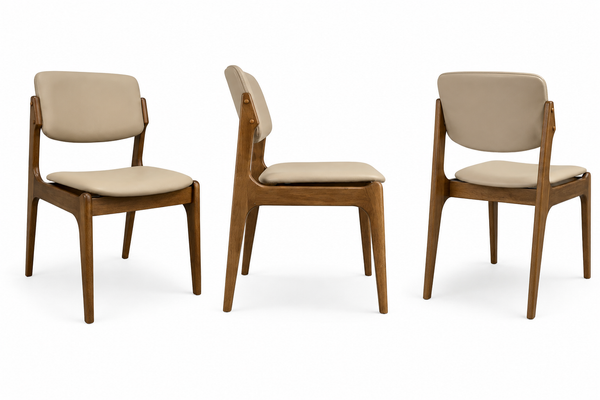 Olivia : Dining Chair in Light Walnut Wood Beige Leather