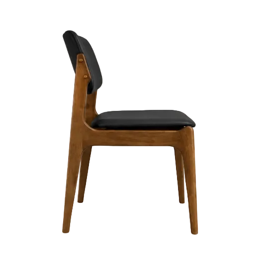 Olivia Dining Chair Light Walnut Frame Wood Black Leather Scandinavian Retro Design Side