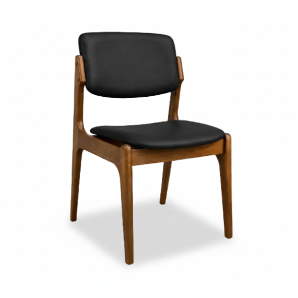 Olivia Dining Chair Light Walnut Frame Wood Black Leather Scandinavian Retro Design Front Angle