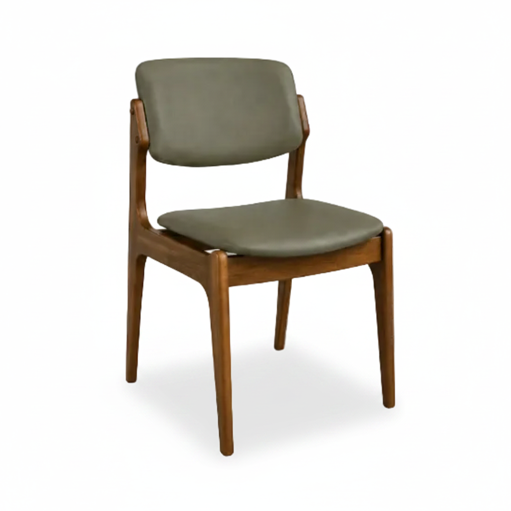 Olivia Dining Chair Light Walnut Frame Wood Sage Leather Scandinavian Retro Design Front Angle