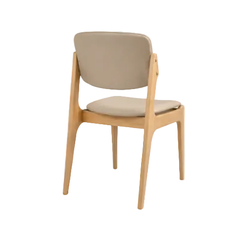 Olivia Dining Chair Natural Frame Wood Beige Leather Scandinavian Retro Design Rear Angle