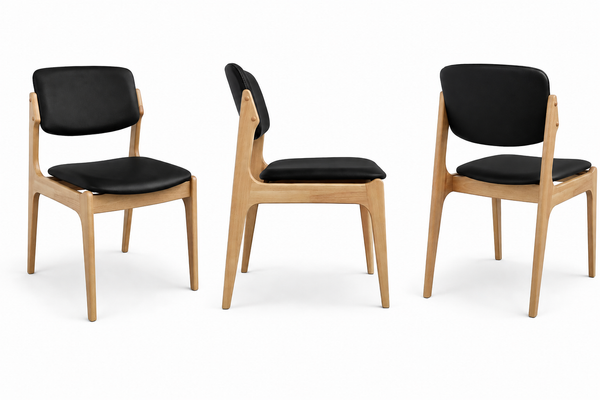 Olivia : Dining Chair in Natural Wood Black Leather
