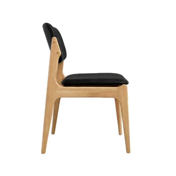 Olivia Dining Chair Natural Frame Wood Black Leather Scandinavian Retro Design Side