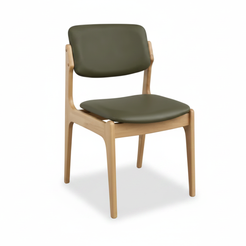 Olivia Dining Chair Natural Frame Wood Sage Leather Scandinavian Retro Design Front Angle