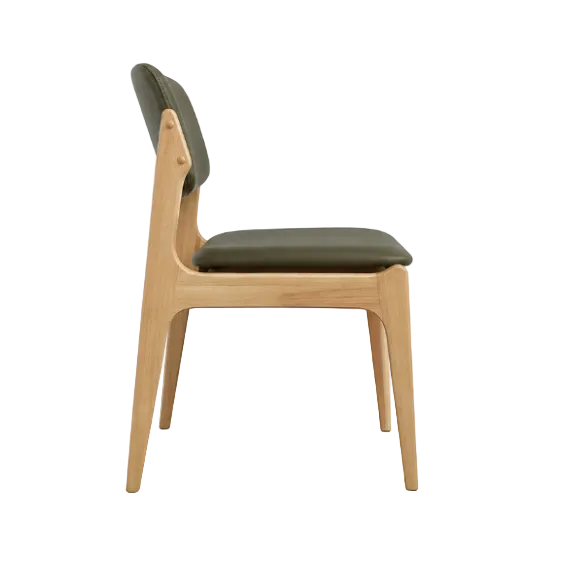 Olivia Dining Chair Natural Frame Wood Sage Leather Scandinavian Retro Design Side