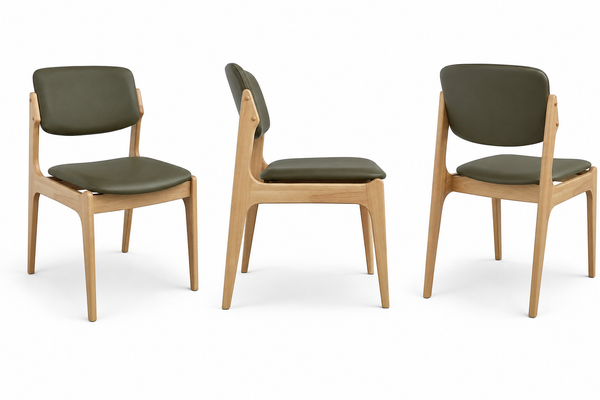 Olivia : Dining Chair in Natural Wood Sage Leather