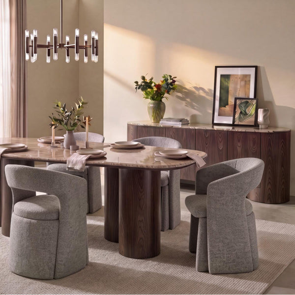 Pisa Dining Chair in Shiitake Tweed Fabric Dining Setting