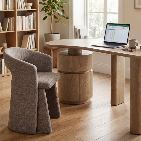 Pisa Dining Chair in Shiitake Tweed Fabric Office Desk Setting