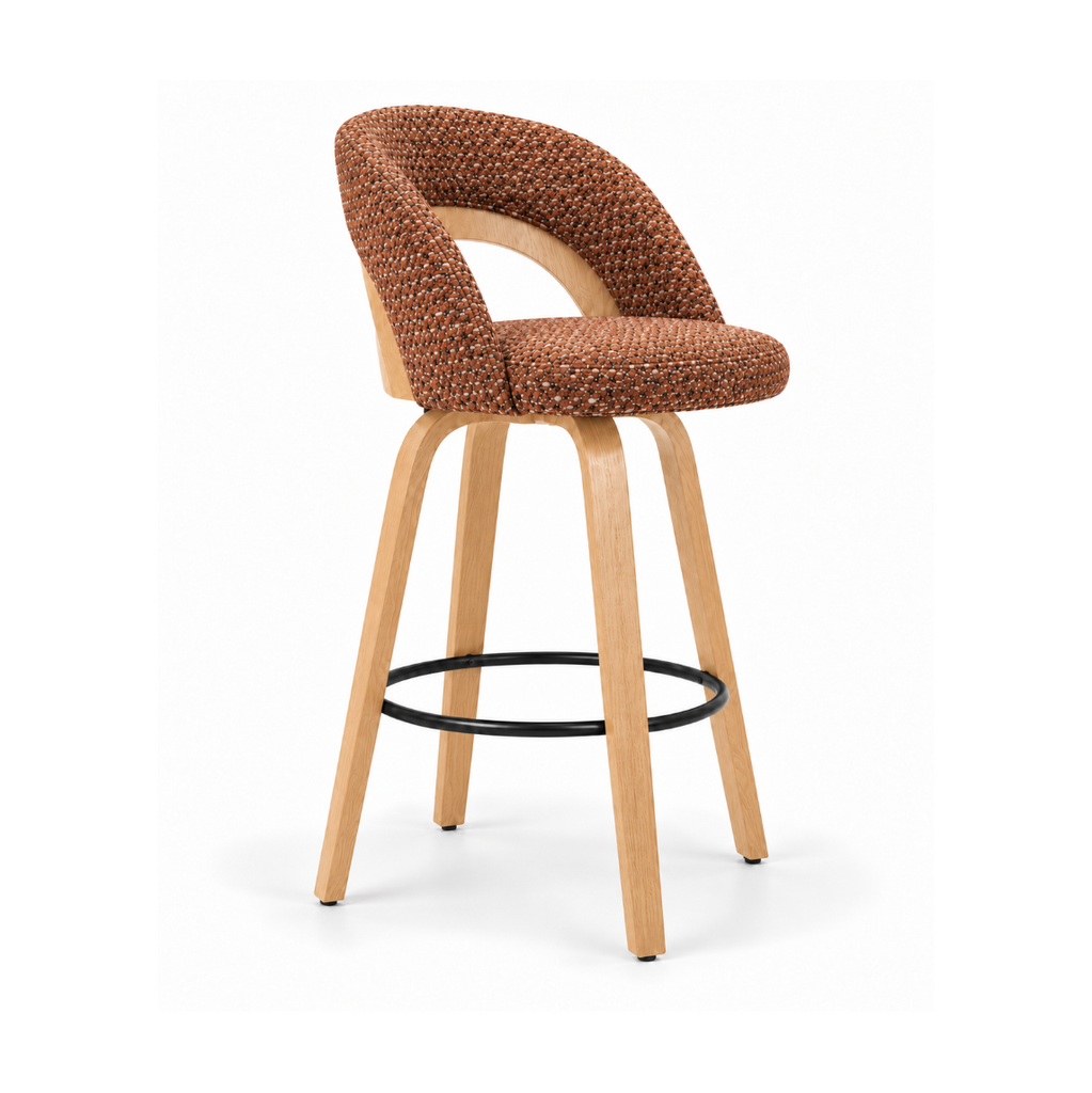Mina Bar Stool | Copper Fabric | Oak Frame