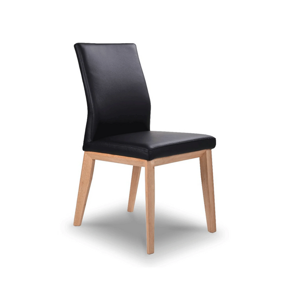 Kobe : Leather Dining Chair Natural Frame Black Leather