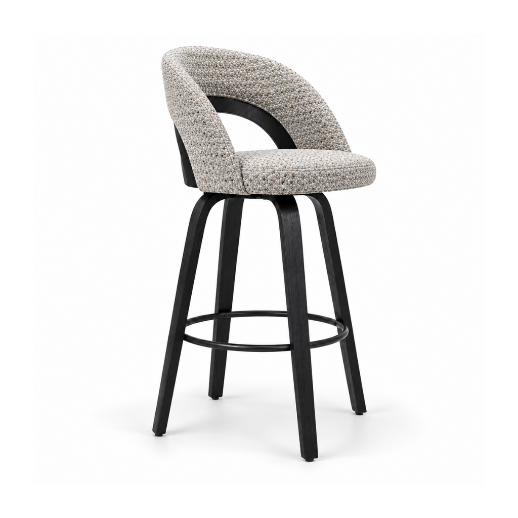 Mina Bar Stool | Pebble Fabric | Black Frame