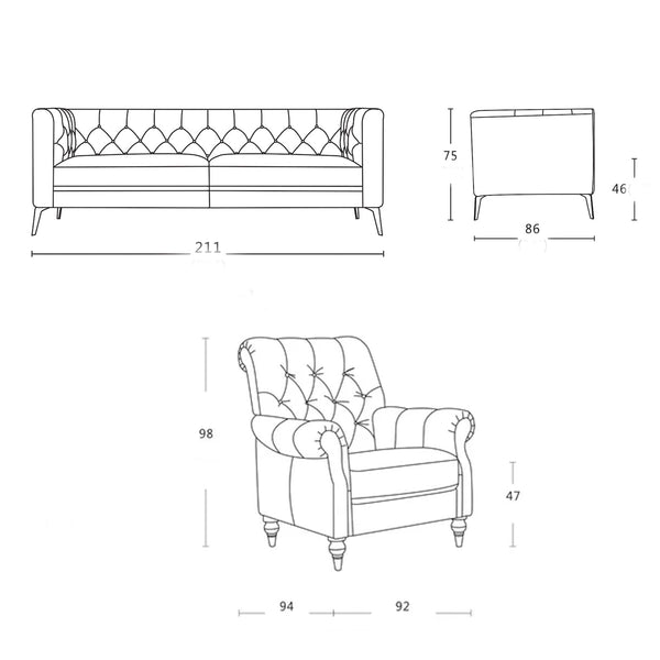 Oxford : Chesterfield Sofa & Belmont Accent Chair in Lemon Velvet