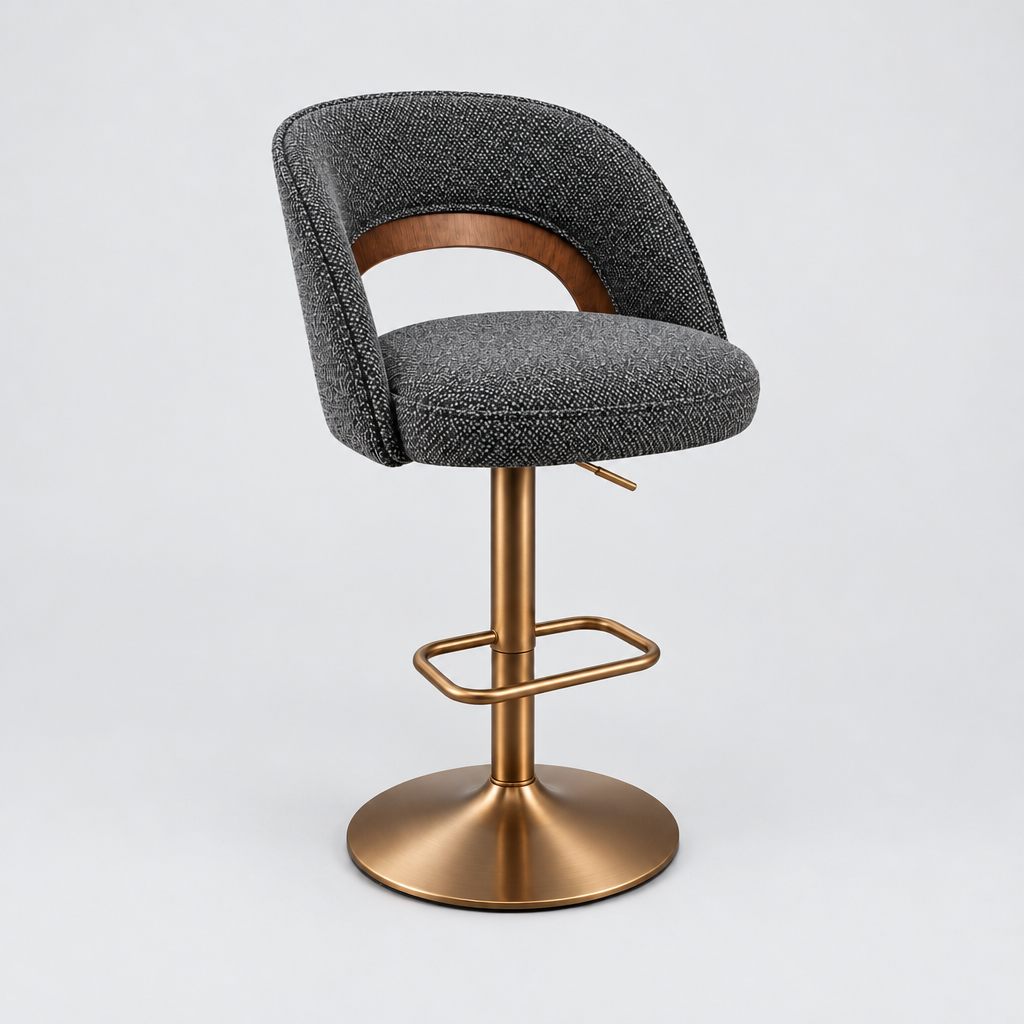 Victoria : Bar Stool Bronze & Charcoal Fabric