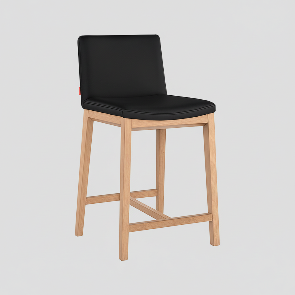 Wilson : Bar Stool Black Leather Natural Frame