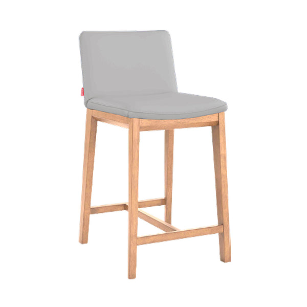 Wilson : Bar Stool Grey Leather Natural Frame