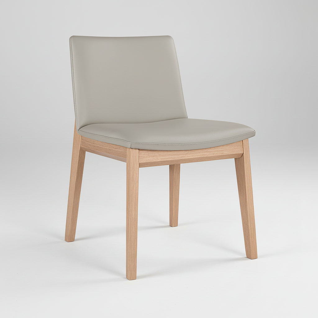Wilson : Dining Chair Light Grey Leather Natural Frame