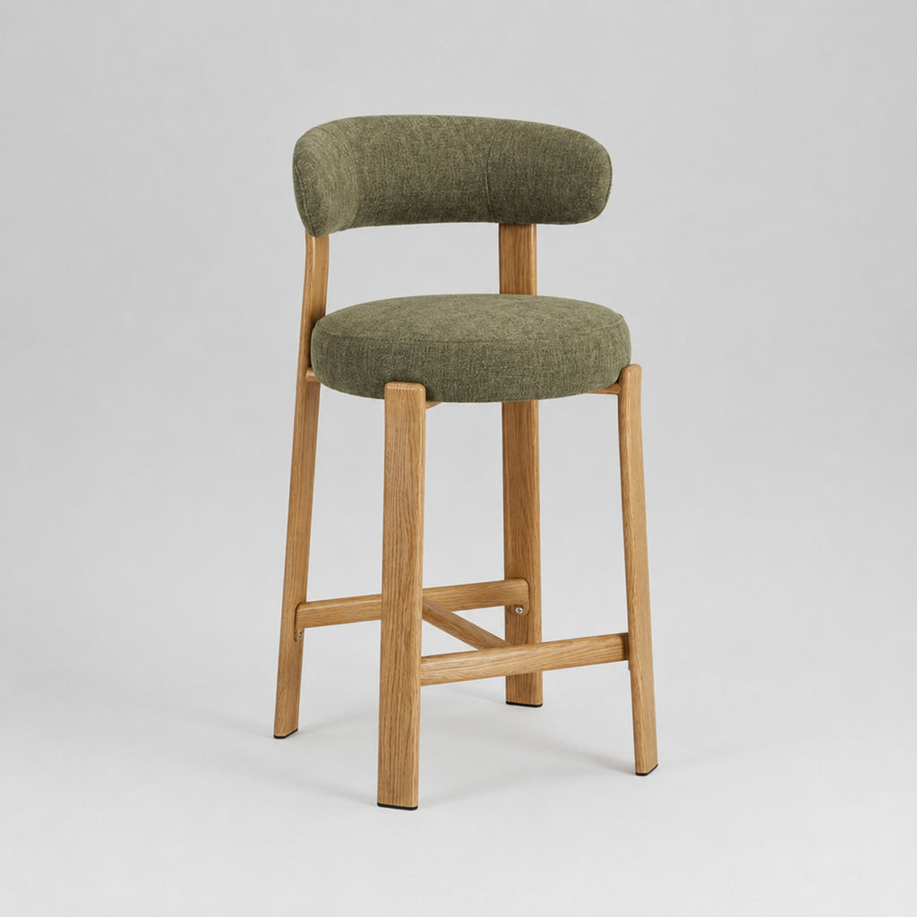 Avila : Bar Stool Natural Frame Forrest Fabric
