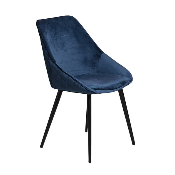 Ashley : Blue Velvet Dining Chair with Black Legs - Modern Home Furniture