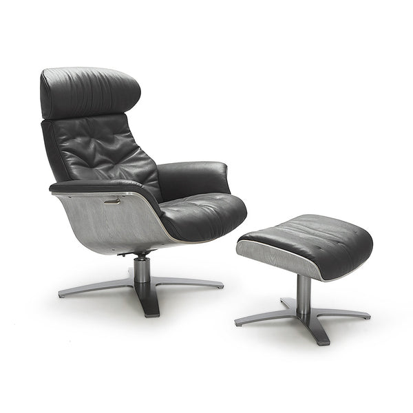 Bristol : Swivel Leather Accent Chair with Ottoman