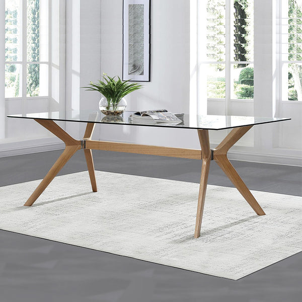 Cayman : Glass Dining Table with Timber Legs - Modern Home Furniture