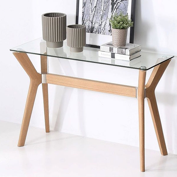 Cayman : Console Table in Wood with Glass Top - Modern Home Furniture