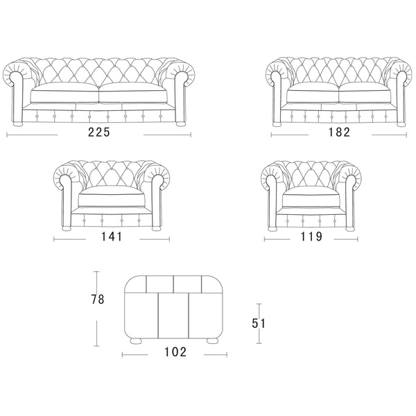 William II : Leather Chesterfield Sofa with Duck Down & Memory Foam