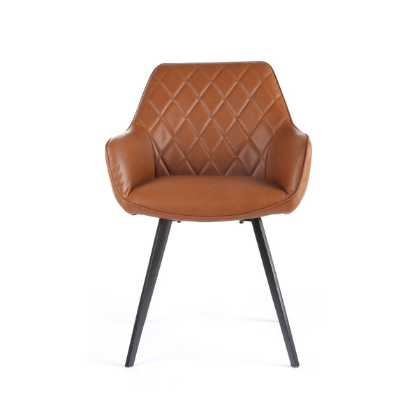 Zeus dining Chair in Eco Leather cognac colour bucket seat black leg