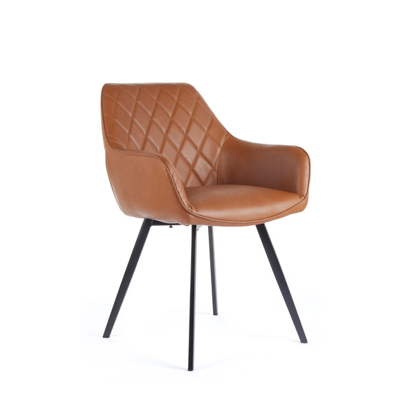 Zeus dining Chair in Eco Leather cognac colour bucket seat black leg front