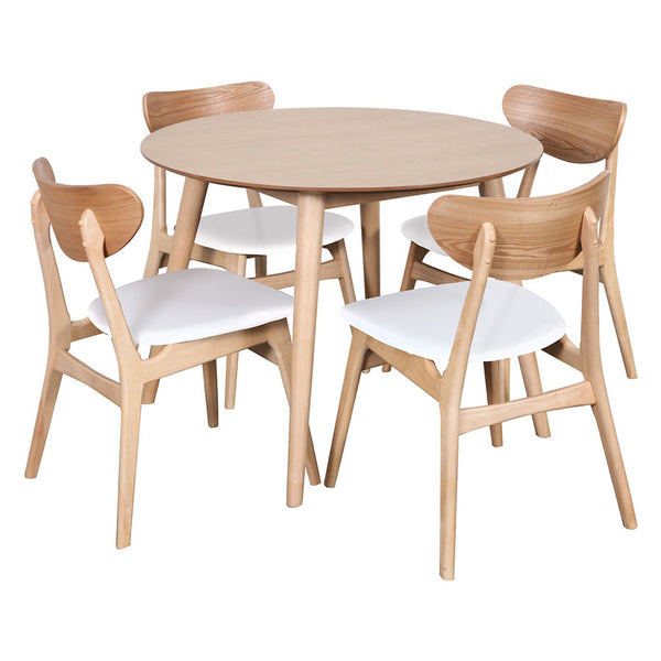 Gangnam table with 4 finland chairs natural and whit pu